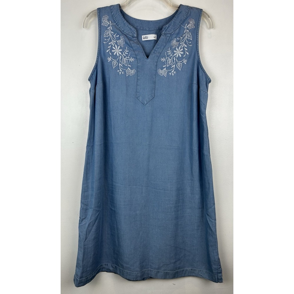 Chambray Dress Women S Floral Embroidered Blue Comfort Casual Capsule Minimalist